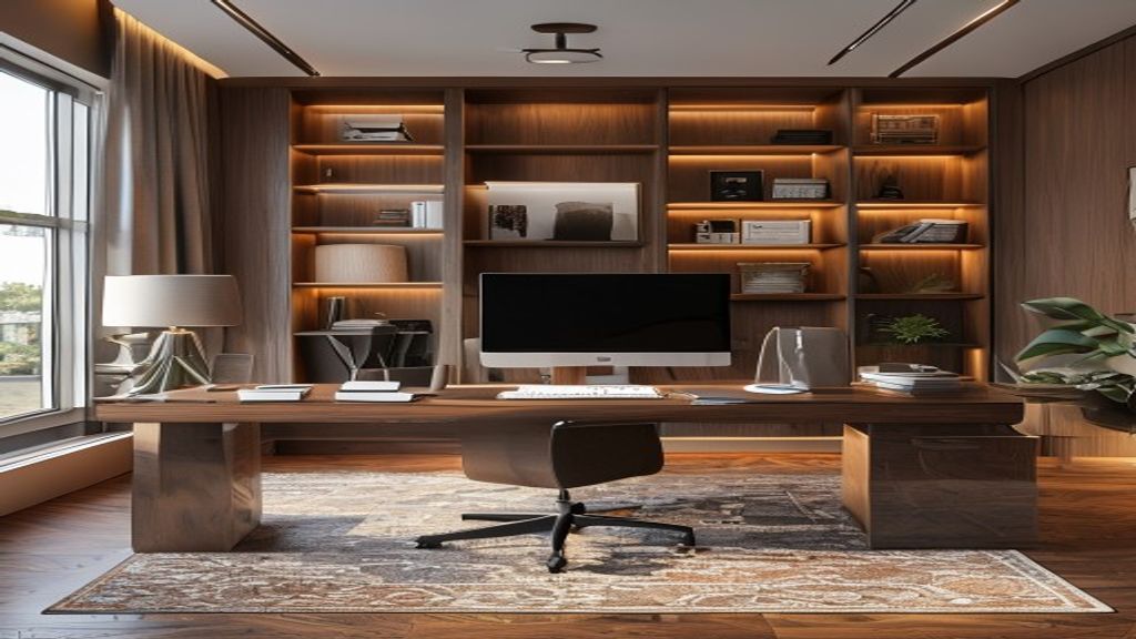 Elegant Turkish-designed office furniture transforms a corporate home workspace into a premium, stylish setting.