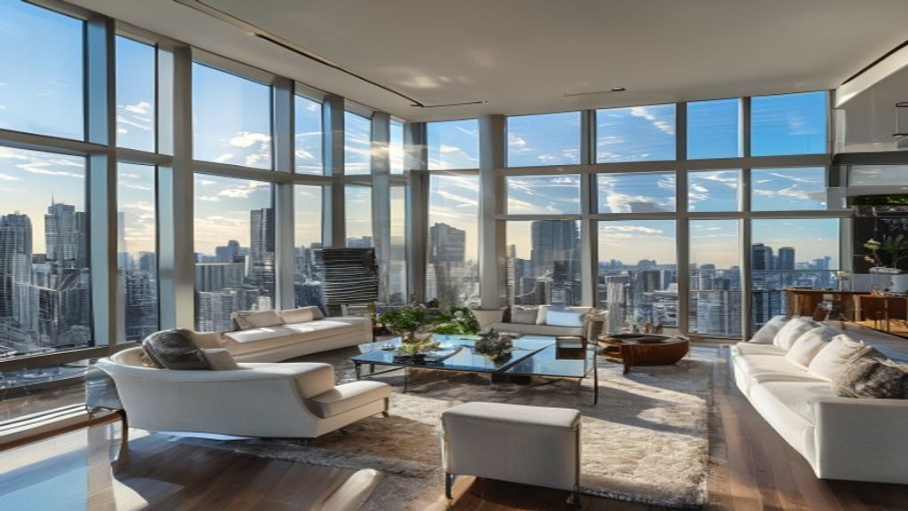 Luxury penthouse with skyline view, owner‑direct listing, spacious living area, modern amenities.