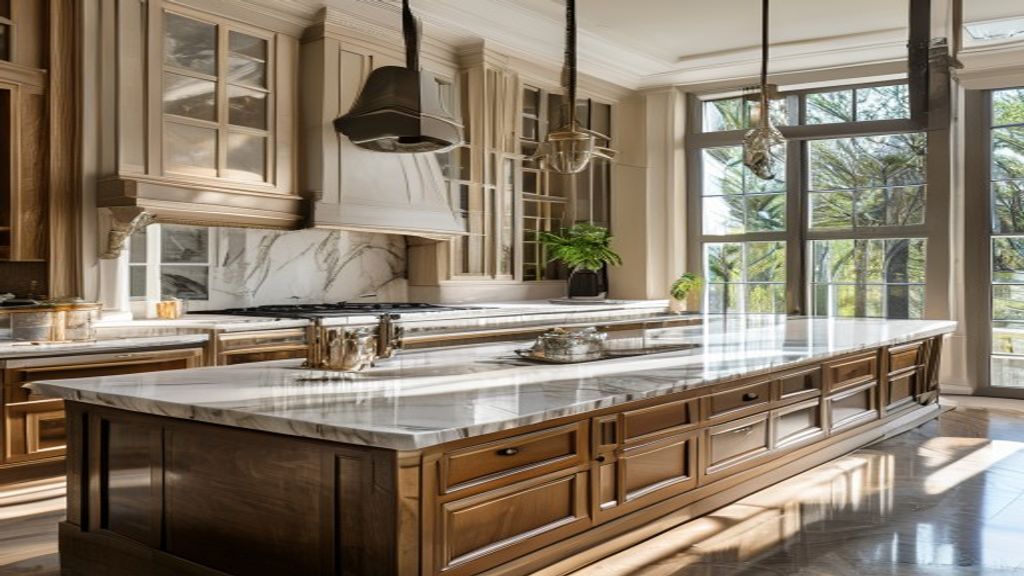 Luxury mansion kitchen upgrade featuring custom bespoke kitchen islands