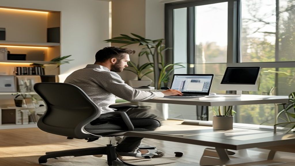 Ergonomic executive office furniture set for a comfortable, productive home workspace.