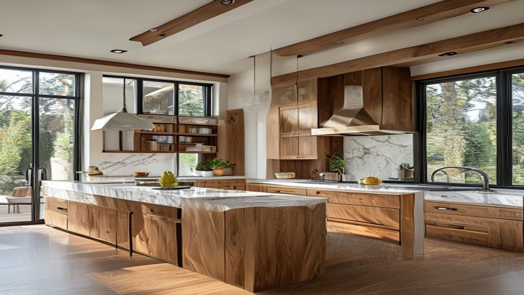 Elegant custom European kitchen cabinets enhance the villa’s style and functionality